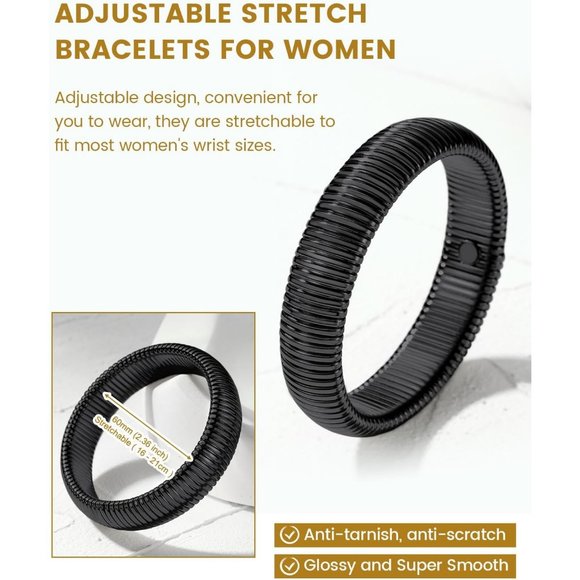 Women Gold Stainless Steel Stretch Flexible Wide Wristband Bangle Chain Bracelet - Picture 3 of 9